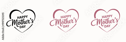 Three heart shapes with Happy Mothers Day text in different colors black pink