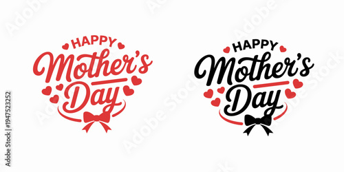 Two heart shaped happy mothers day text with red and black colors