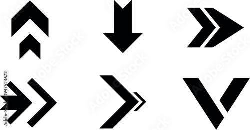 Collection of six black directional arrow icons on a white background