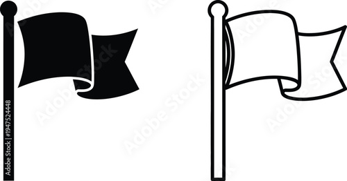 Flags on poles black and white Vector