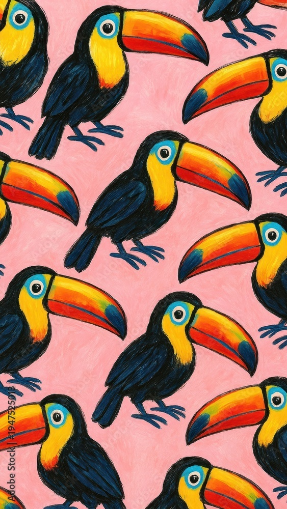 Fototapeta premium Vibrant toucans on pink mobile wallpaper