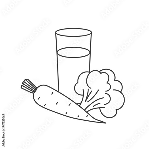 A glass of juice or smoothie with vegetables. Simple vector illustration in a cartoon line style.