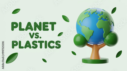 Planet vs plastics earth on tree stump with leaves eco friendly concept illustration