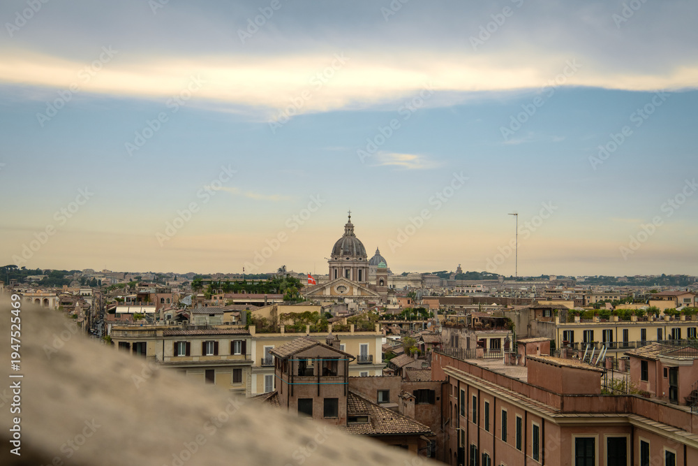 Fototapeta premium Panoramic View of Rome from the Terrace of Trinità dei Monti Church at Sunset - Rome, Italy