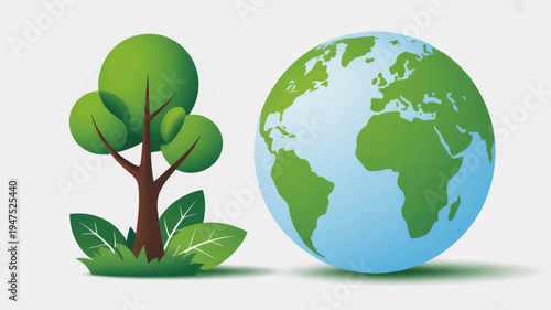 Earth globe with green tree symbolizing eco friendly environment and nature conservation concept