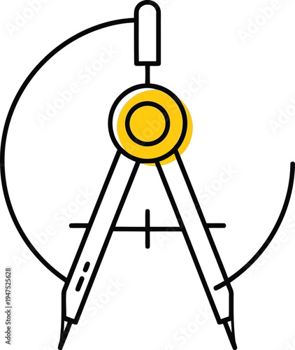 A drawing of a compass with a pencil and a circle