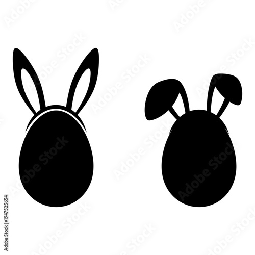 Two whimsical cartoon rabbits with distinct ear styles facing each other Vector, illustration