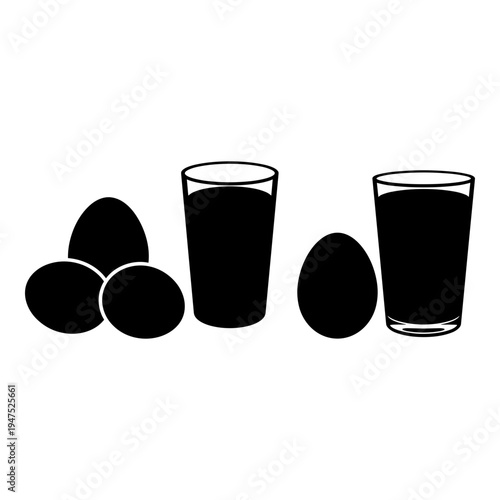 Eggs and glasses of dark liquid possibly representing traditional hot chocolate preparation Vector, illustration