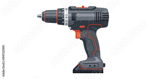 Cordless power drill, black and gray, isolated on white background