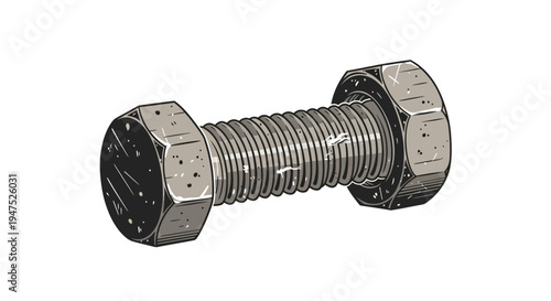 Metal bolt and nut on a white background, industrial hardware