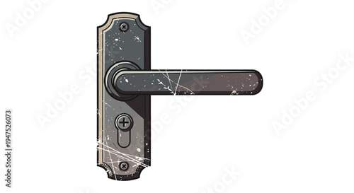 Old metal door handle with scratches and keyhole