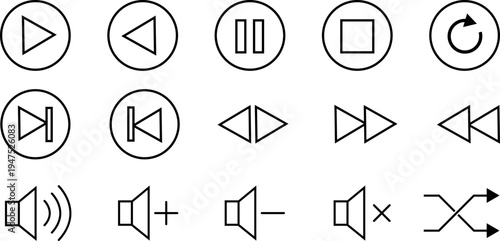 A collection of media control and playback icons