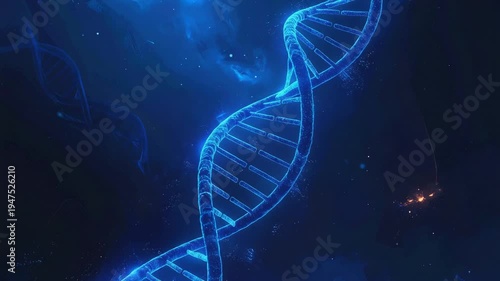 loop of Glowing blue DNA double helix structure rotates