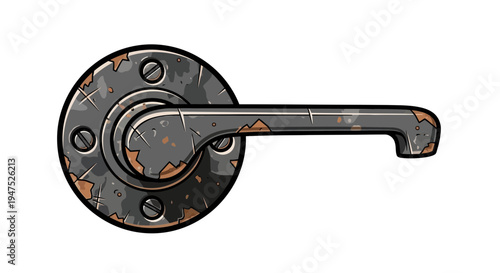 Rusty Metal Door Handle on White Background
