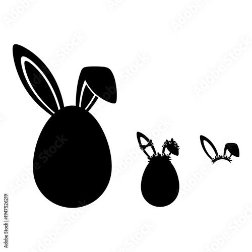Easter bunnies carrying baskets of varying sizes with flowers Vector, illustration