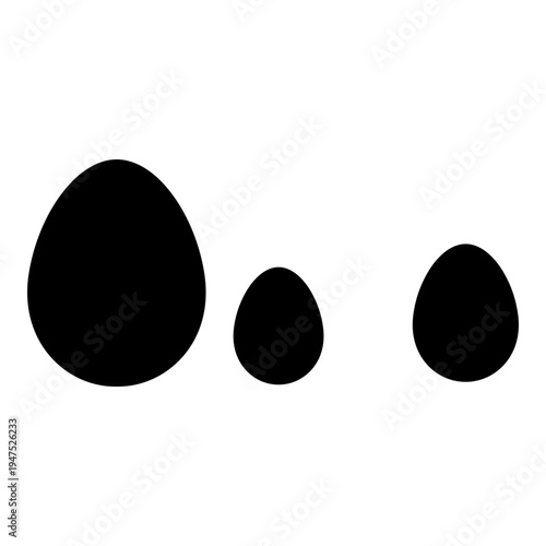 Three varying sizes of black teardrop shapes on a white background Vector, illustration
