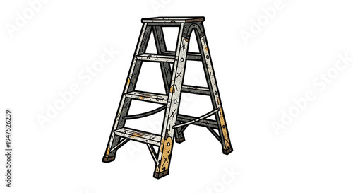 Rusty metal stepladder isolated on white background, illustration