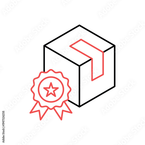 icon a best seller package box with a quality award badge, isolated against a clean background.
