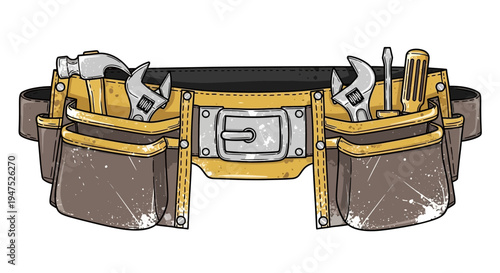 Tool Belt with Wrench, Hammer, Screwdriver, and Pliers