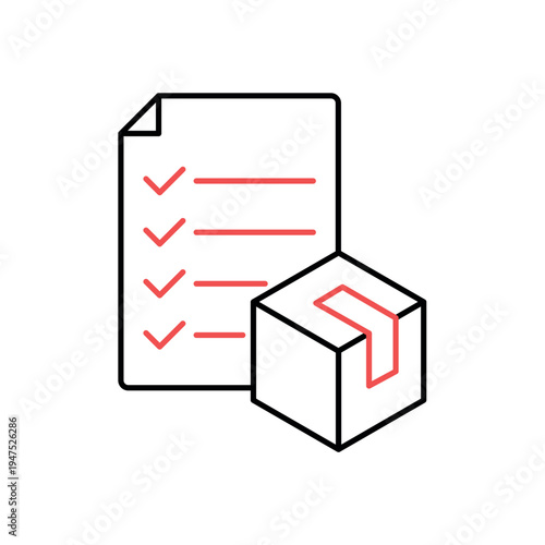 icon a wishlist document checklist next to a package box, isolated against a clean background.
