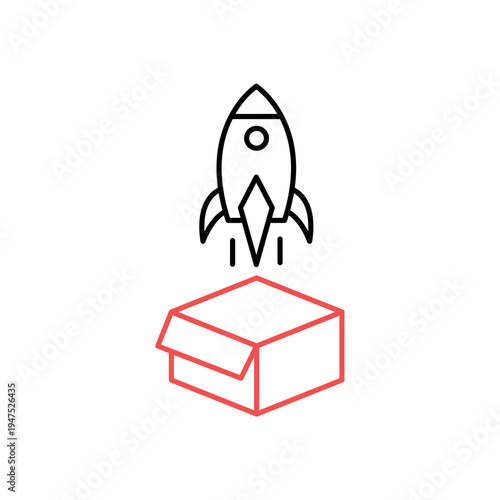 icon a launch hype with a rocket flying out of an open box, isolated against a clean background.