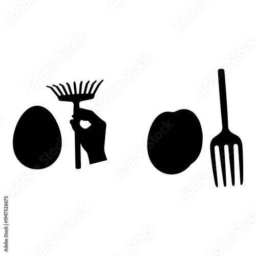 Illustration of gardening and cooking tools paired with egg icons Vector, illustration