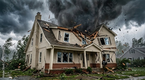 Damaged House After Severe Storm Weather.