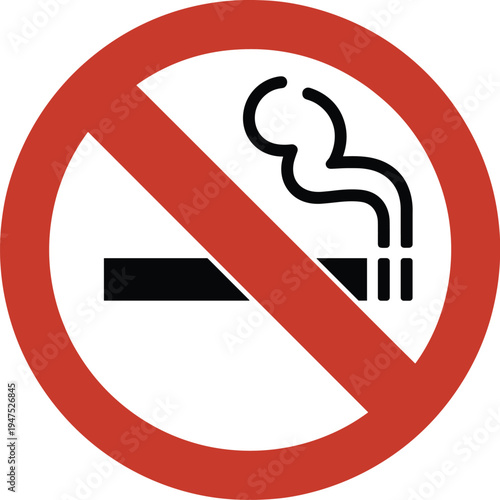 No smoking sign symbol, prohibited cigarette icon red circle warning, smoke free area rule vector illustration