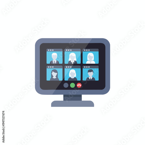 Computer displaying a grid of people in a video conference call