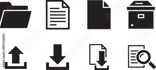 Set of black representing file management and document operations folder download