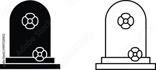 Tombstone soccer ball memorial black white icons Vector