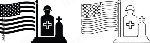Memorial american flags and medical crosses Vector