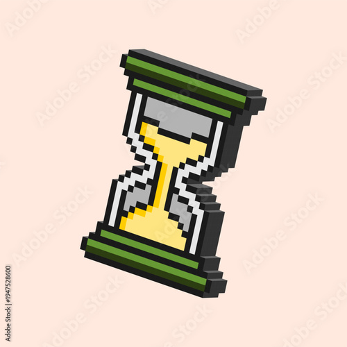 Vintage Hourglass Pixel Art Icon Illustration, Retro 8 Bit Sand Timer Time Concept Symbol