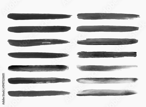 水彩の横棒ライン 墨