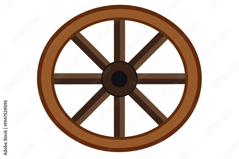 Obraz premium A minimalist vector illustration of a wooden wagon wheel on a white background