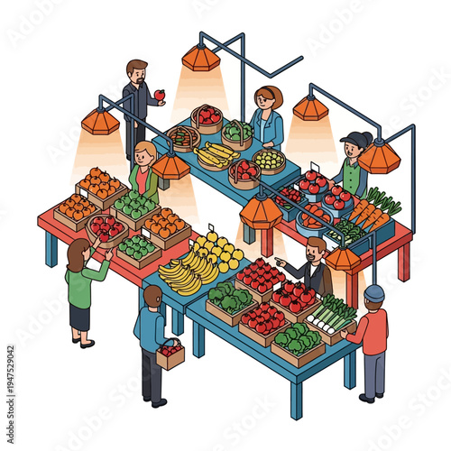 People shopping for fresh produce at market.