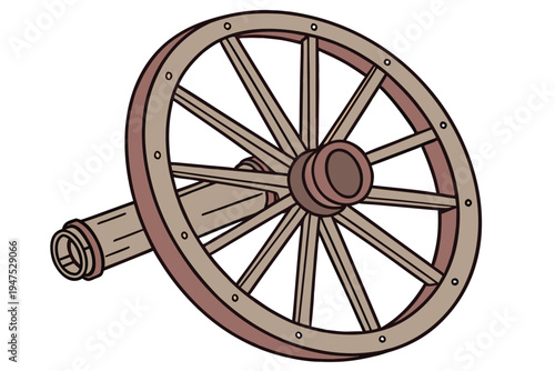 A vector graphic illustration of a wooden wagon wheel with axle