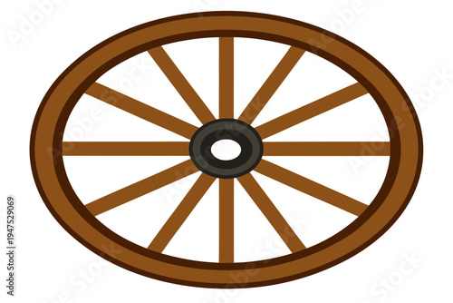 A vector graphic illustration of a wooden wagon wheel on a white background