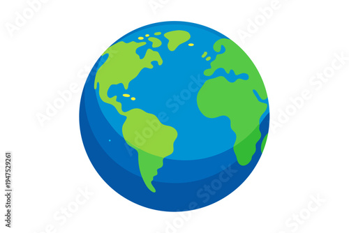 A colorful vector illustration of the Earth with green continents and blue oceans