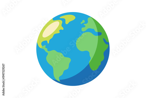A colorful vector illustration of the Earth with green continents and blue oceans