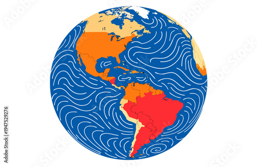 A colorful vector illustration of the Earth with swirling ocean currents and continents