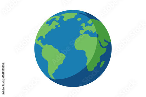 A colorful vector illustration of the Earth with green continents and blue oceans