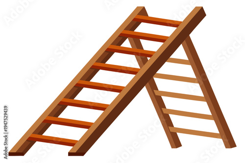 wooden ladder on white background