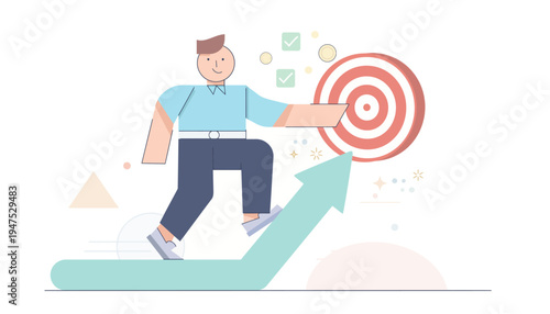 Ambitious Person Progressing Towards Goal and Success in Business Development Strategy Illustration