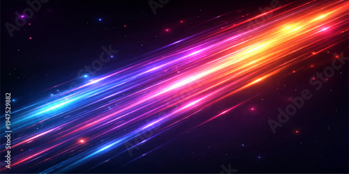 Abstract Colorful Neon Light Streaks on Dark Background Glowing Energy Lines