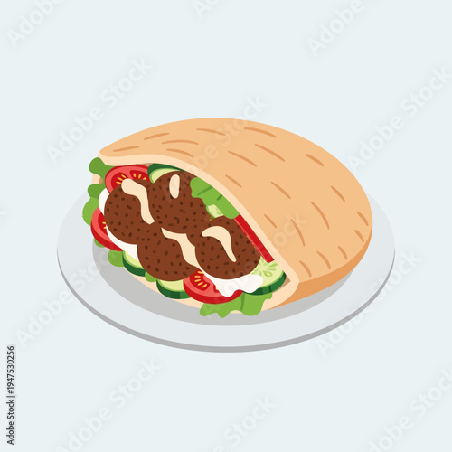 Illustration of a halved falafel sandwich.