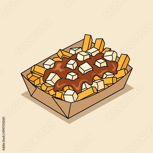 A delicious serving of poutine with cheese curds and gravy on fries.