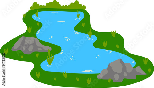 Kolam Kecil Dengan Batu Dan Rumput