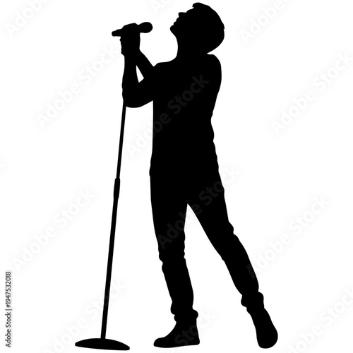 A man singing into a microphone isolated on transparent background, Vector