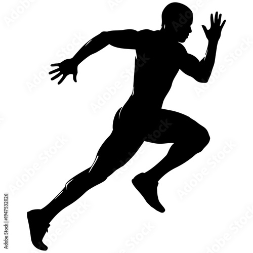 A black silhouette of a man running quickly isolated on transparent background, Vector